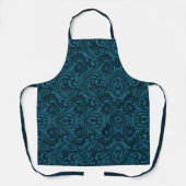 Dark teal floral damask pattern schort (Voorkant)