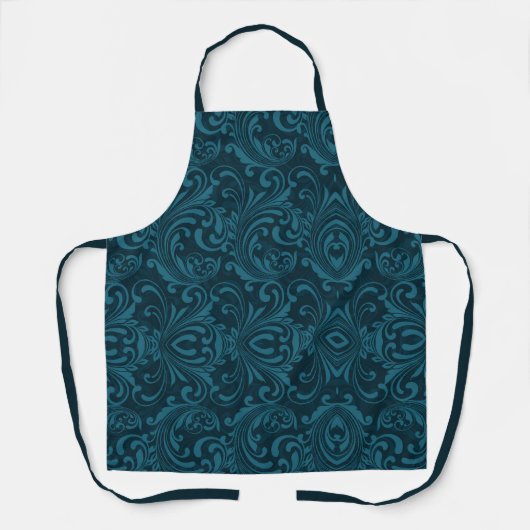 Dark teal floral damask pattern schort (Voorkant)