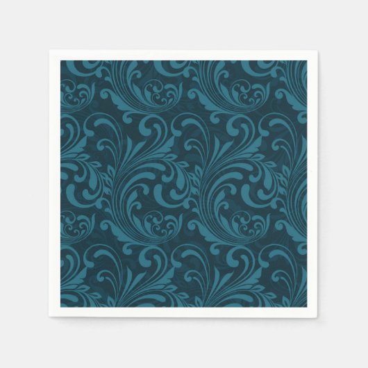 Dark teal floral damask pattern servet (Voorkant)