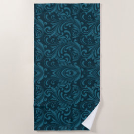 Dark teal floral damask pattern strandlaken