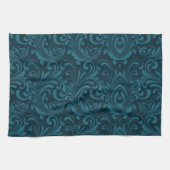 Dark teal floral damask pattern theedoek (Horizontaal)