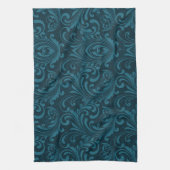 Dark teal floral damask pattern theedoek (Verticaal)