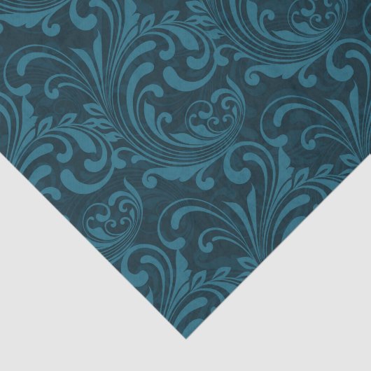Dark teal floral damask pattern tissuepapier (Detail)