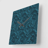 Dark teal floral damask pattern vierkante klok (Hoek)