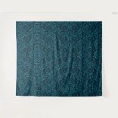 Dark teal floral damask pattern wandkleed (Voorkant (horizontaal))