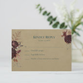Dark Teal Floral Gothic RSVP Card (Staand voorkant)
