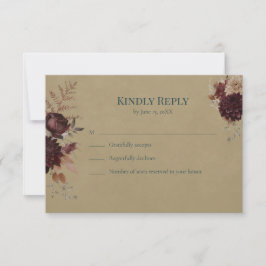 Dark Teal Floral Gothic RSVP Card Kaartje