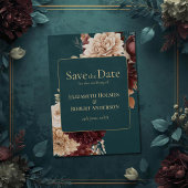Dark Teal Floral Gothic Save the Date Kaart