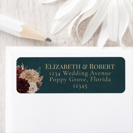 Dark Teal Floral Gothic Wedding Address Label (Insitu)