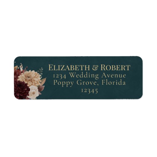 Dark Teal Floral Gothic Wedding Address Label (Voorkant)