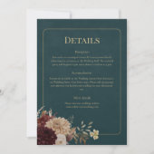 Dark Teal Floral Gothic Wedding Details Card Kaart (Voorkant)