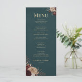 Dark Teal Floral Gothic Wedding Menu (Staand voorkant)