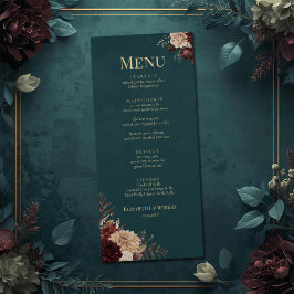 Dark Teal Floral Gothic Wedding Menu