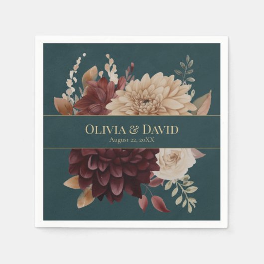 Dark Teal Floral Gothic Wedding Napkins Servet (Voorkant)