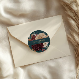 Dark Teal Floral Gothic Wedding Round Sticker