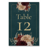 Dark Teal Floral Gothic Wedding Table Number Kaart (Achterkant)