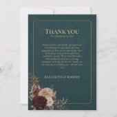 Dark Teal Floral Gothic Wedding Thank You Card Bedankkaart (Voorkant)