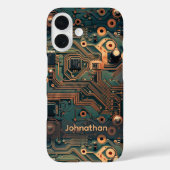 Dark Teal Gold Circuit Board Custom Case-Mate iPhone Case (Achterkant)