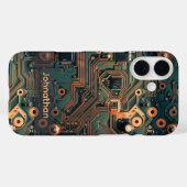 Dark Teal Gold Circuit Board Custom Case-Mate iPhone Case (Achterkant (horizontaal))