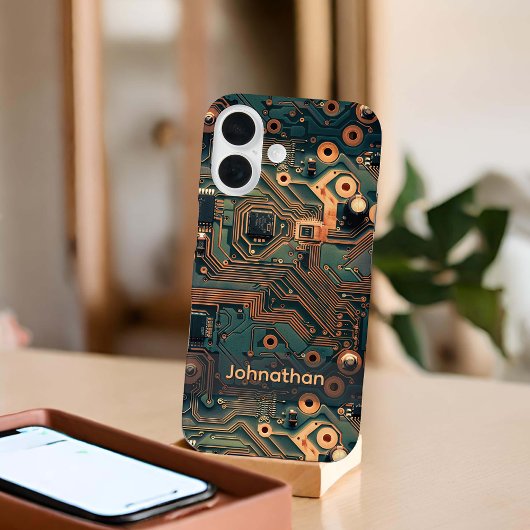 Dark Teal Gold Circuit Board Custom Case-Mate iPhone Case