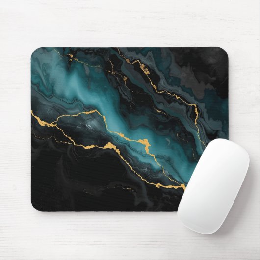Dark Teal & Gold Marble Statement Mousepad Muismat (Met muis)