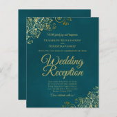 Dark Teal & Gold Wedding Reception BUDGET Invite (Voorkant / Achterkant)