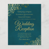 Dark Teal & Gold Wedding Reception BUDGET Invite (Voorkant)
