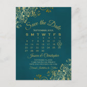 Dark Teal & Gold Wedding Save the Date Calendar Aankondigingskaart (Voorkant)