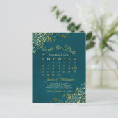 Dark Teal & Gold Wedding Save the Date Calendar Aankondigingskaart (Staand voorkant)