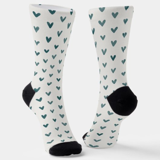 Dark Teal Heart Pattern Socks Sokken (Gebogen)