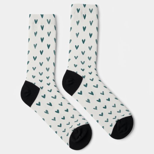 Dark Teal Heart Pattern Socks Sokken (Rechts)