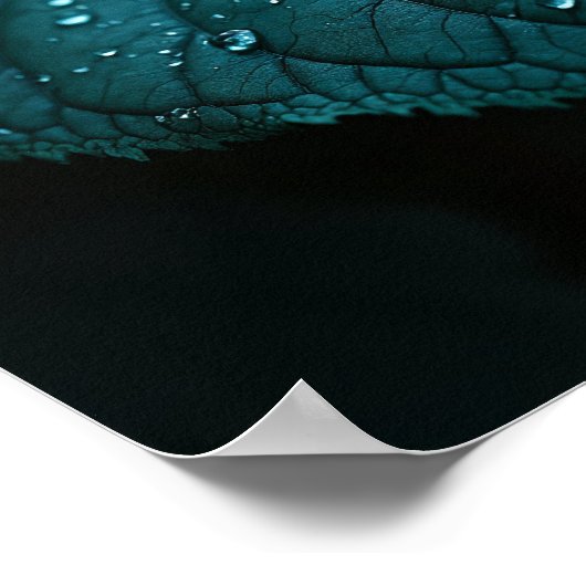 Dark Teal Macro Leaf With Rain Water Droplets Poster (Hoek)