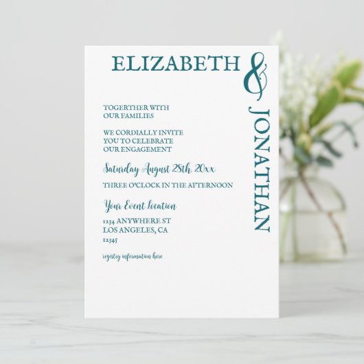 Dark Teal Modern Typography Engagement Party Kaart (Staand voorkant)