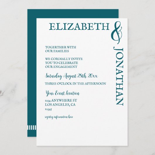 Dark Teal Modern Typography Engagement Party Kaart (Voorkant / Achterkant)