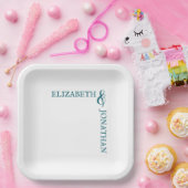 Dark Teal Modern Typography Wedding Papieren Bordje (Feest)