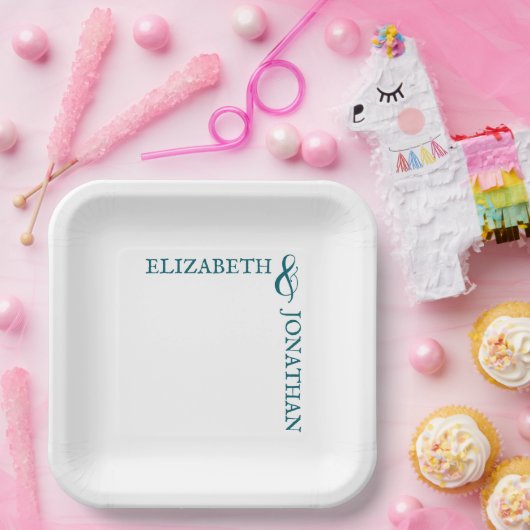 Dark Teal Modern Typography Wedding Papieren Bordje (Feest)