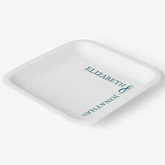 Dark Teal Modern Typography Wedding Papieren Bordje (Gebogen)