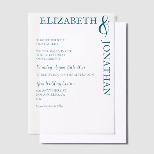Dark Teal Modern Typography Wedding Vellum Uitnodigingen (Offset)