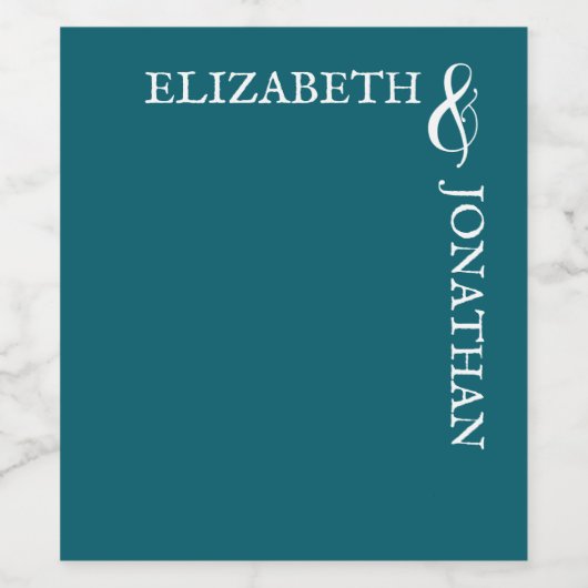 Dark Teal Modern Typography Wedding Wijn Etiket (Enkel label)