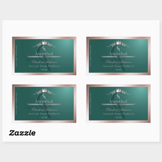 Dark Teal Product Label Rose Gold Frame Monogram (Vel)