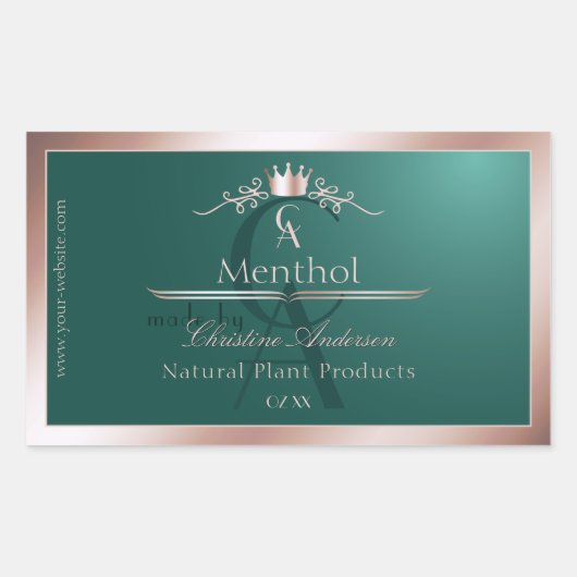 Dark Teal Product Label Rose Gold Frame Monogram (Voorkant)