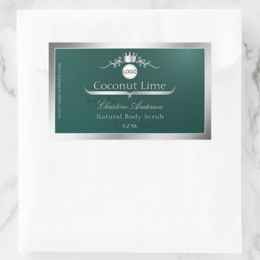 Dark Teal Product Label Silver Frame Logo Monogram (Tas)