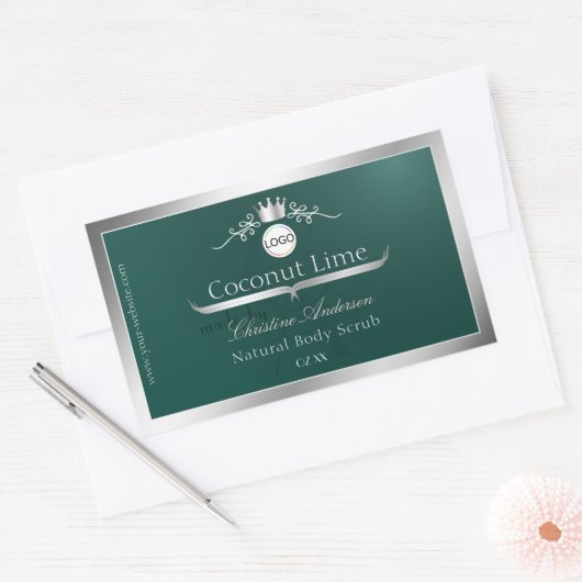 Dark Teal Product Label Silver Frame Logo Monogram (Envelop)