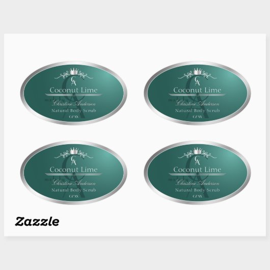 Dark Teal Product Label with Silver Frame Monogram (Vel)
