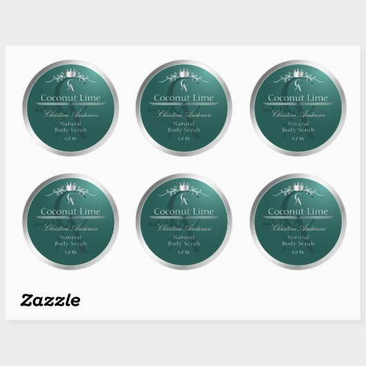 Dark Teal Product Label with Silver Frame Monogram (Vel)