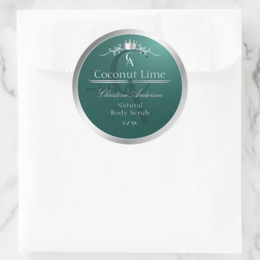Dark Teal Product Label with Silver Frame Monogram (Tas)