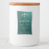Dark Teal Product Label with Silver Frame Monogram Voedselcontainer Etiket (Voorkant)