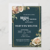 Dark Teal Rustic Rose Bridal Shower Invitation Kaart (Voorkant)