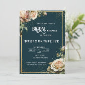Dark Teal Rustic Rose Bridal Shower Invitation Kaart (Staand voorkant)