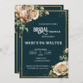 Dark Teal Rustic Rose Bridal Shower Invitation Kaart